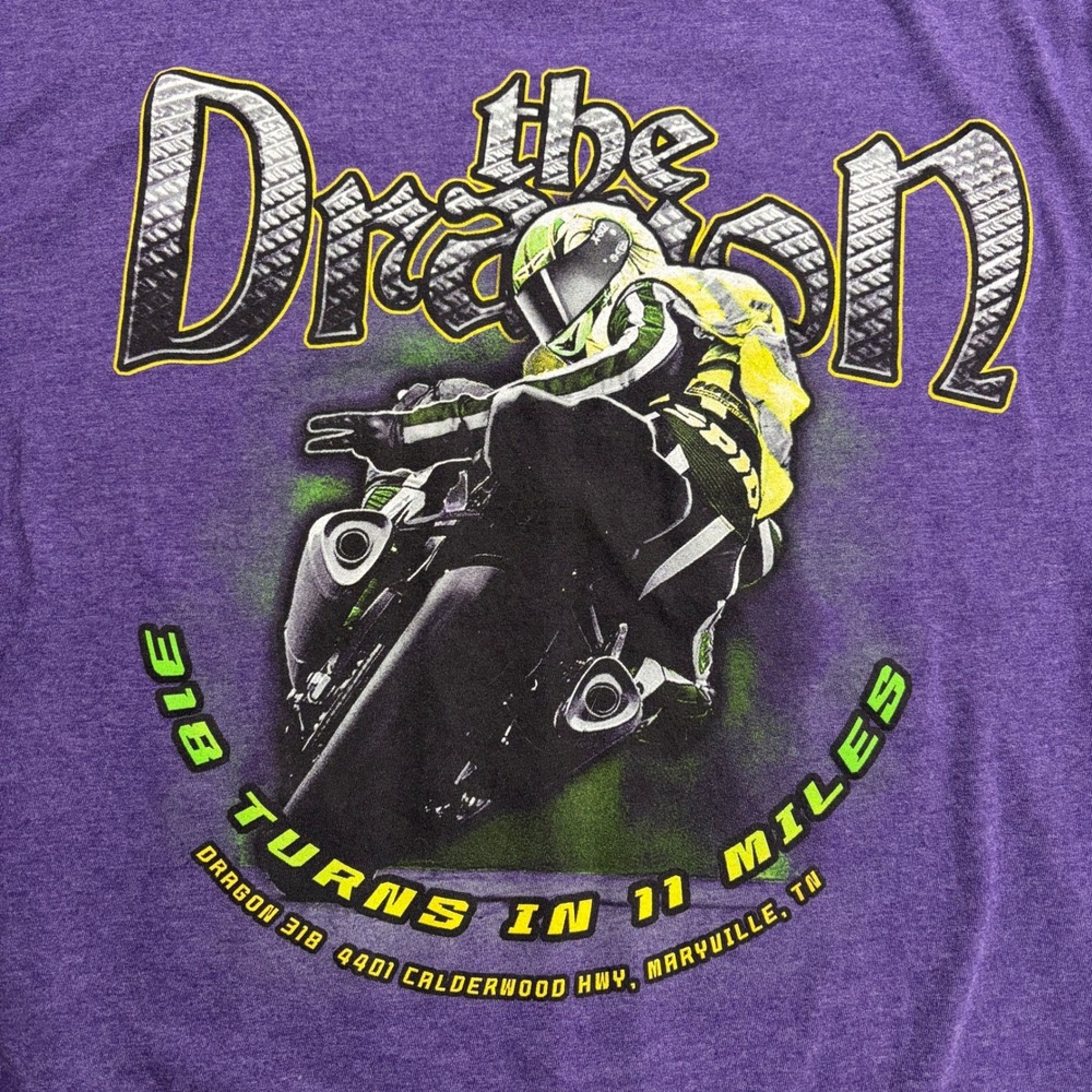 2 Wheels Down Dragon318 Maryville‎ TN 318 Turns 11 Miles Shirt Men XL Purple 129
